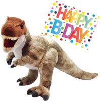 Pluche knuffel Dino T-rex van 48 cm met A5-size Happy Birthday wenskaart - thumbnail