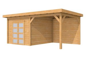 Woodvision Douglas Tuinhuis Topvision Roek Blank 303x303 cm + luifel 300 cm- Plat dak- Onbehandeld lariks Douglas hout- Woodvision