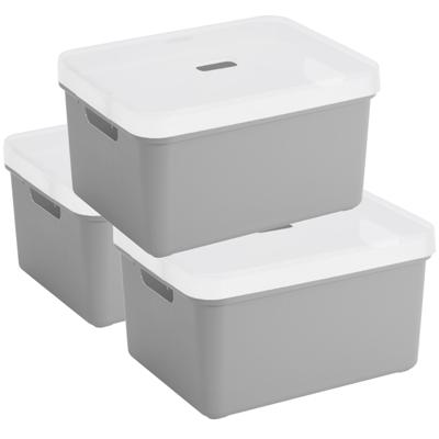 Sunware opbergbox - 3x stuks - 32 liter - lichtgrijs - kunststof - transparante deksel - 45x35x24 cm Sunware opbergbox - 3x stuks - 32 liter - lichtgrijs - kunststof - transparante deksel - 45x35x24 cm