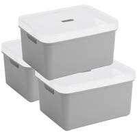 Sunware opbergbox - 3x stuks - 32 liter - lichtgrijs - kunststof - transparante deksel - 45x35x24 cm