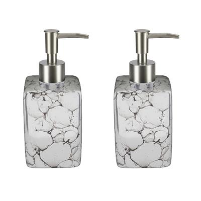 Items Zeeppompje/dispenser - 2x - wit - marmerlook - 330 ml - navulbaar - keuken/toilet/badkamer
