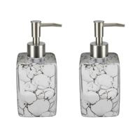 Items Zeeppompje/dispenser - 2x - wit - marmerlook - 330 ml - navulbaar - keuken/toilet/badkamer