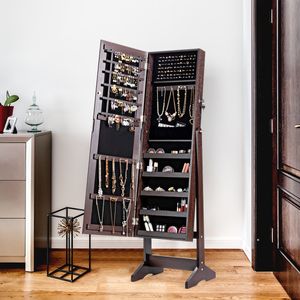 Sieradenkast met Totale Lichaams Spiegel Vrijstaande Sieradenstandaard 2-In-1 Sieradencommode Zwart/Bruin/Wit