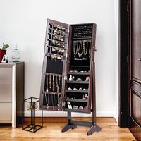 Sieradenkast met Totale Lichaams Spiegel Vrijstaande Sieradenstandaard 2-In-1 Sieradencommode Zwart/Bruin/Wit