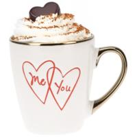 Siaki Koffiemok / theemok Me and You - wit/goud - 300 ml - mokken - aardewerk - valentijnsdag