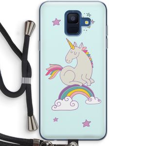Regenboog eenhoorn: Samsung Galaxy A6 (2018) Transparant Hoesje met koord