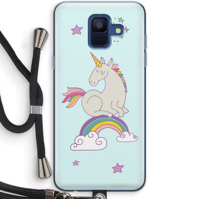 Regenboog eenhoorn: Samsung Galaxy A6 (2018) Transparant Hoesje met koord