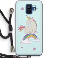 Regenboog eenhoorn: Samsung Galaxy A6 (2018) Transparant Hoesje met koord