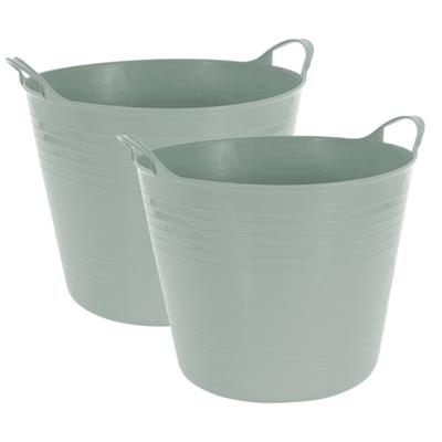 Excellent houseware flexibele wasmand - 2x - groen - 27 liter - kunststof - 42 x 40 x 35 cm