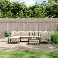 7-delige Loungeset met kussens poly rattan antracietkleurig