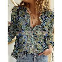 Dames Overhemd Blouse Kastanjebruin Zwart Blozend Roze Grafisch Bloemig nappi Afdrukken Lange mouw Casual Streetwear Vintage Overhemdkraag Normaal S Lightinthebox - thumbnail