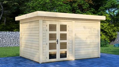 Van Kooten Prime Line blokhut 400x300 cm 28 mm vuren blank- Plat dak- Onbehandeld vurenhout- Van Kooten - Van Kooten
