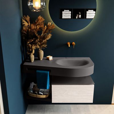 MONDIAZ RIVA 100cm badmeubel onderkast / planchet kleur Underlayment met 1 lade. Wastafel DULCET rechts 0 kraangaten kleur Dark_Grey.