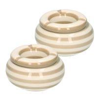 2x stuks beige met creme gestreepte asbakken 11 cm