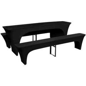 VidaXL Hoes voor biertafel en banken 225x50x80 cm stretch zwart 3 st
