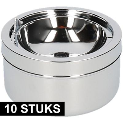 Klepasbak - 10x - zilver - 11 cm - metaal - rond - terrasasbak - asbakken