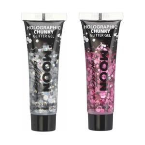 Moon Creations Chunky Glittergel set - voor lichaam en gezicht - zilver en roze