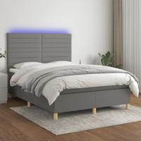 Boxspring met matras en LED stof donkergrijs 140x190 cm