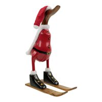 Houten Beeld Eend Kerstman op Ski's (27 x 20 cm) - thumbnail