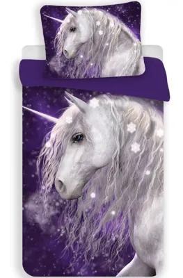 Unicorn Dekbedovertrek paars - Eenpersoons - 140 x 200 cm - Katoen