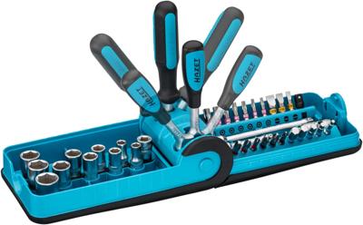 HAZET Dopsleutelset 856-1 | 1/4 inch (6,3 mm) vierkant hol, 1/4 inch (6,3 mm) zeskant massief | Buiten-zeskant-tractieprofiel, Sleufprofiel, Kruiskop