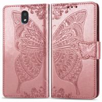 Voor LG K30 2019 Butterfly Love Flower reliëf horizontale Flip lederen draagtas met beugel Lanyard Card slot portemonnee (Rose goud)