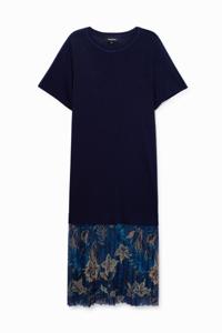 Gebreide jurk met bloemen - BLUE - M