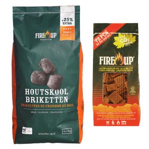 BBQ starterspakket - houtskool briketten 5 kilo - barbecue aanmaakblokjes 72x