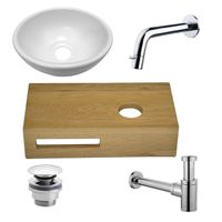 Wiesbaden Oak houten fonteinset compleet met inbouwkraan, waskom rechts, houten blad, sifon en afvoerplug chroom sw1175/sw296023/sw417832/sw440853/sw450729/