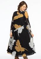 Yoek Jurk met turtle neck FLOWER | Zwart | Maat 50/52
