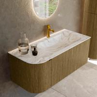 Badmeubel Mondiaz Kurve-Dlux | 105 cm cm | Meubelkleur Dusk | Wastafelkleur Glace | Solid surface | Wasbak rechter zijde spoelbak | 1 kraangat