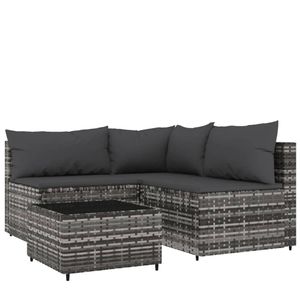 The Living Store Loungeset - Grijs - PE-rattan - Staal - Gehard glas