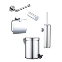 Fortifura Calvi Toiletset 5-delig - toiletrolhouder - reserverolhouder - toiletborstelhouder - handdoekhaak - pedaalemmer - chroom SW1183142/SW639926/SW1111539/SW1211590/SW1111576