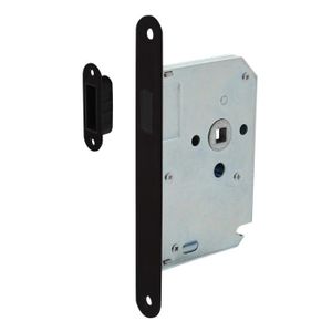 INTERSTEEL Woningbouw magneet slot, voorplaat afgerond zwart, 20x175, doorn 50mm incl. sluitplaat/kom | Mtools