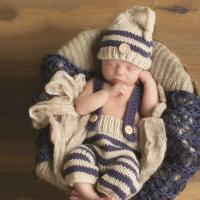 Kinderen fotografie kleding hand-gebreide horizontaal gestreepte wol GLB + horizontale streep BIB Broek set