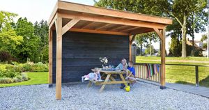 Douglasvision buitenverblijf Comfort 400x270 cm - onbehandeld- Plat dak- Onbehandeld lariks Douglas hout- Woodvision