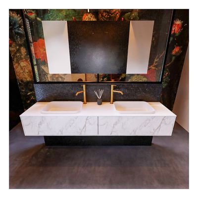 MONDIAZ ERIN 200cm badmeubel onderkast kleur carrara met 2 lades wastafel dubbel 2 kraangaten kleur talc