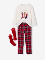 Kerstkoffer pyjama en sokken voor meisjes rood
