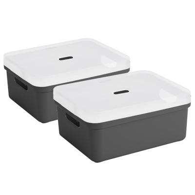 Sunware opbergbox - 2x stuks - 24 liter - antraciet - kunststof - transparante deksel - 45x35x18 cm Sunware opbergbox - 2x stuks - 24 liter - antraciet - kunststof - transparante deksel - 45x35x18 cm
