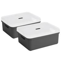 Sunware opbergbox - 2x stuks - 24 liter - antraciet - kunststof - transparante deksel - 45x35x18 cm