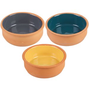 Tapas/sauzen/hapjes serveer schaaltjes set - 3x stuks - terracotta - 12 x 4 cm p/st