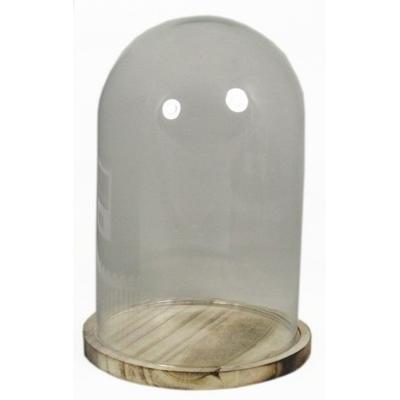 Floran Glazen woondecoratie stolp - op plateau - 22 x 30 cm - glas/hout