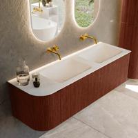 Badmeubel Mondiaz Kurve | 145 cm | Meubelkleur Ruby | Wastafelkleur Talc | Solid surface | Dubbel / Rechts spoelbak | Zonder kraangat(en)