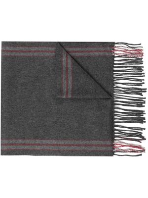 Brunello Cucinelli écharpe en soie rayée à franges - Gris