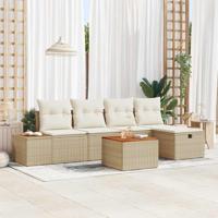 6-delige tuinset met kussens, beige poly rattan