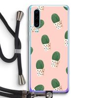 Cactusprint roze: Huawei P30 Transparant Hoesje met koord