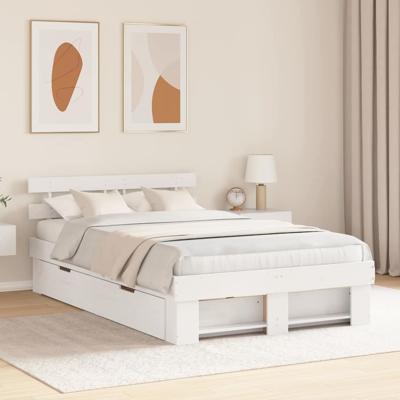Bedframe met hoofdeinde Wit 135 x 190 cm Massief grenenhout