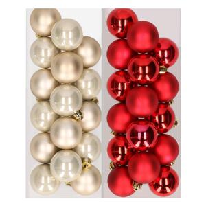 Kleine kerstballen - 32x st - champagne en rood - D4 cm - kunststof - kerstversiering