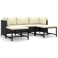 vidaXL 5-delige Loungeset met kussens poly rattan zwart - thumbnail