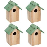 4x Houten vogelhuisje/nestkastje met groen dak 24 cm - thumbnail